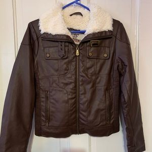 Semi-New. Dark Brown Faux Leather Jacket. Size Small.